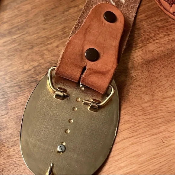 Vintage Tooled Leather Belt - Gold Black & Abalone Buckle- “Roy” 35-39” - Picture 9 of 9